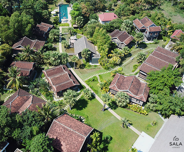 Sala Lodges Aerial View Sala Lodges Hotel from above Birdview of garden and master design